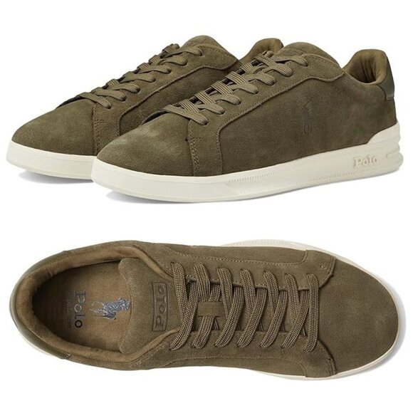 POLO Ralph Lauren Heritage Court II Suede Sneakers Size 10 Olive Green Suede NEW - Picture 1 of 12